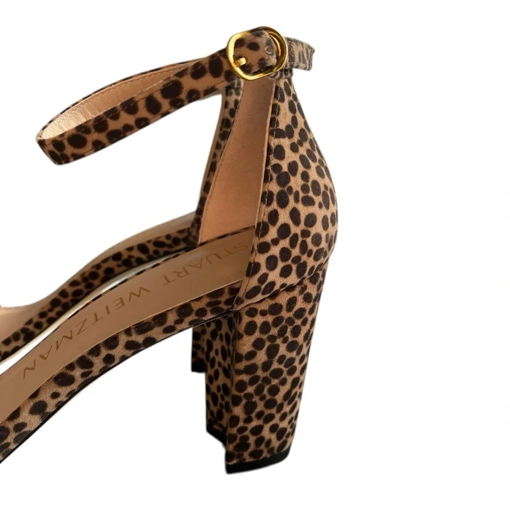 Stuart Weitzman Leopard Block Heel Ankle Strap Sandals Size 10 - Picture 6 of 10